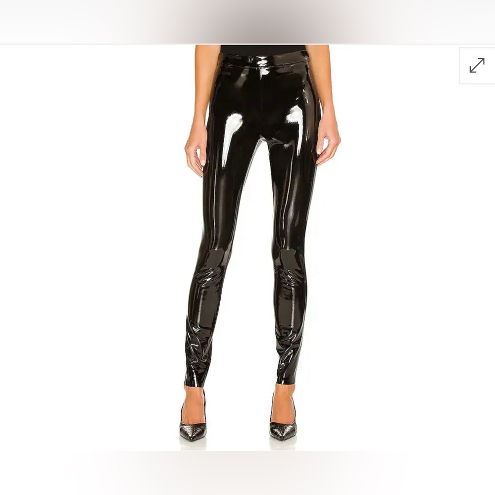 New Y2K Alice + Olivia Maddox Back Zipper Vegan Leather Glossy Black Leggings 0